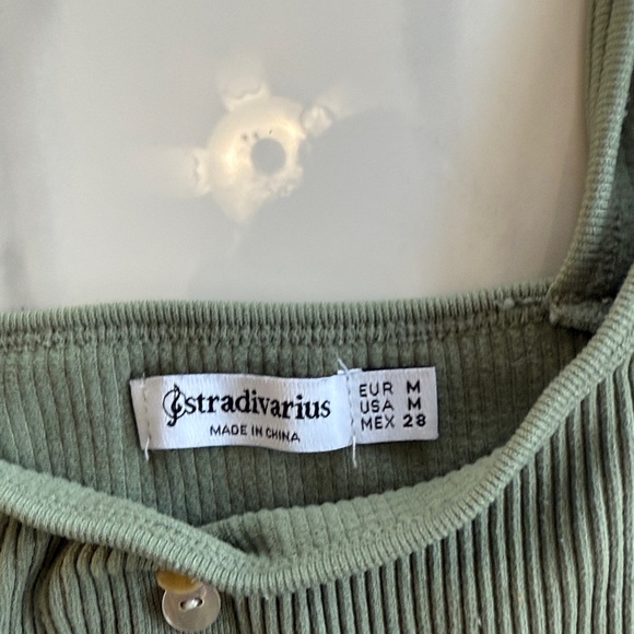 Stradivarius Olive Ribbed Button Tank - Picture 2 of 3